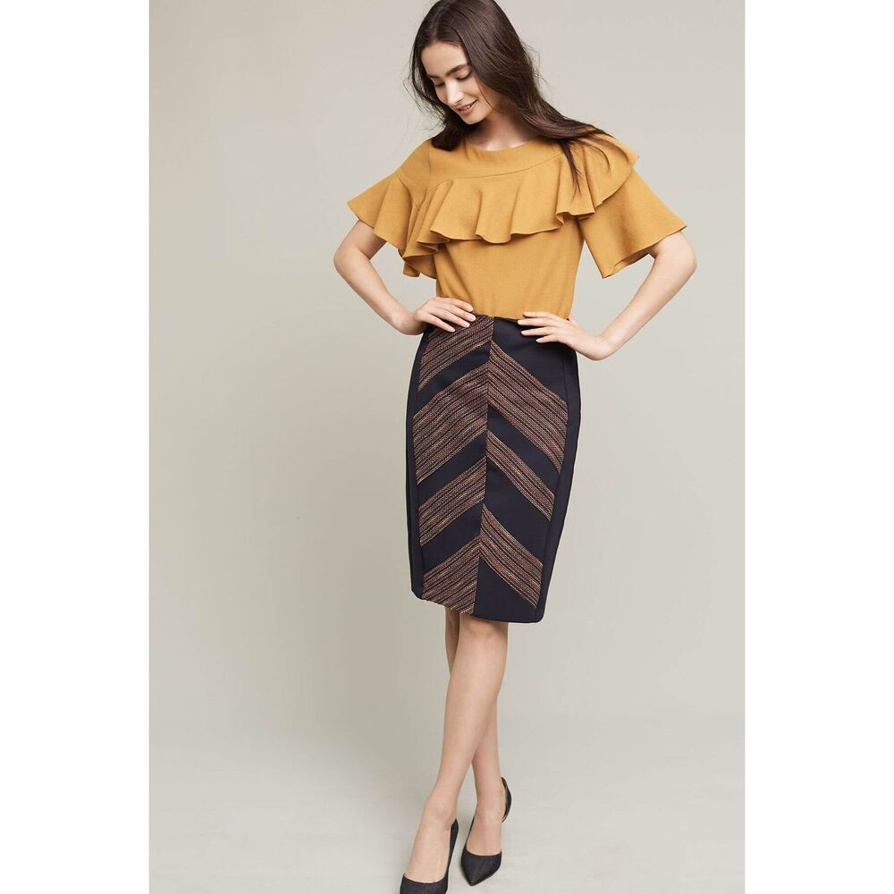 EVA FRANCO for ANTHROPOLOGIE Women’s Black Multi Chevron Panel Pencil Skirt Size